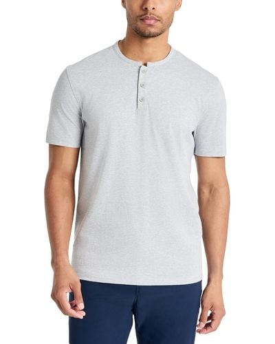 Kenneth Cole 4-way Stretch Heathered Stand-collar Pique Henley - White