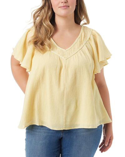 Jessica Simpson Trendy Plus Size Serenity Cotton Flutter-sleeve V-neck Top - Natural