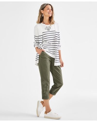 Style & Co. Petite Floral-embroidered Twill-tape Pants - Green