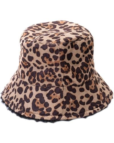 Vince Camuto Reversible Faux Suede And Leopard Printed Bucket Hat - Brown
