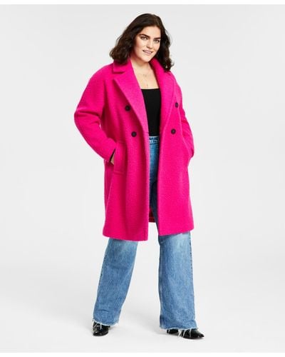 BCBGeneration Plus Size Double-breasted Boucle Walker Coat - Pink