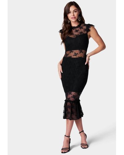 Bebe Illusion Lace Midi Dress - Black