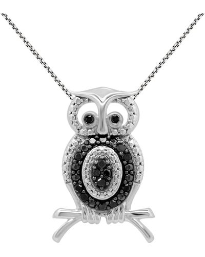 Macy's Black Diamond Owl 18" Pendant Necklace (1/6 Ct. T.w. - White