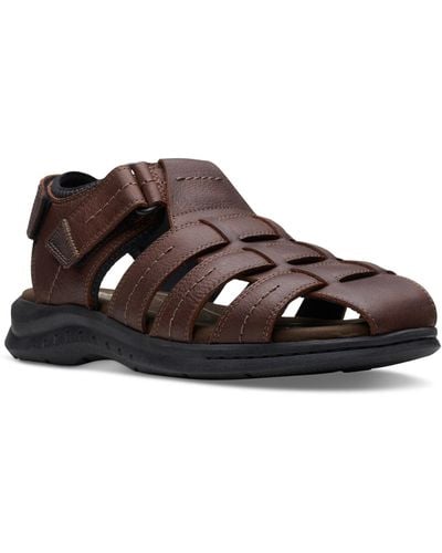 Clarks Walkford Fish Tumbled Leather Sandals - Brown