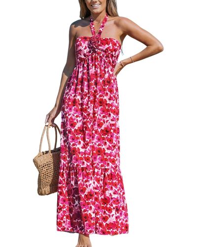 CUPSHE Floral Halter Neck Maxi Beach Dress - Red