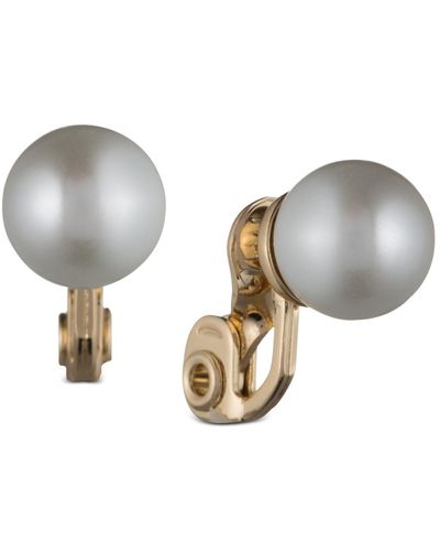 Anne Klein Gold-tone White Glass Pearl Clip-on Earrings - Metallic