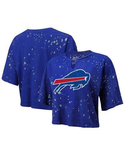 Majestic Threads Distressed Buffalo Bills Bleach Splatter Notch Neck Crop T-shirt - Blue