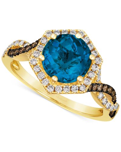 Le Vian ® Deep Sea Blue Topaz (2 Ct. T.w.) & Diamond (3/8 Ct. T.w.) Halo Twist Ring In 14k Gold