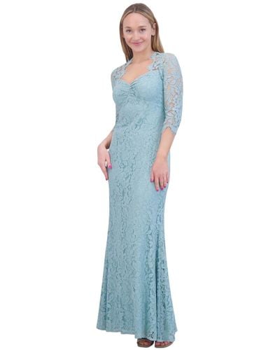 Eliza J Petite Lace 3/4-sleeve Gown - Blue