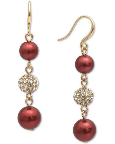 Charter Club Gold-tone Pave Fireball & Colo Imitation Pearl Triple Drop Earrings - Red