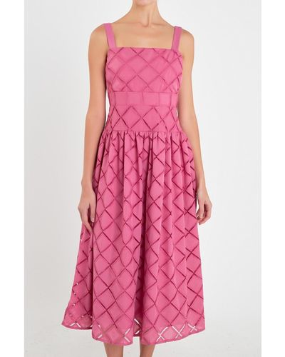 English Factory Embroidered Lace Midi Dress - Pink