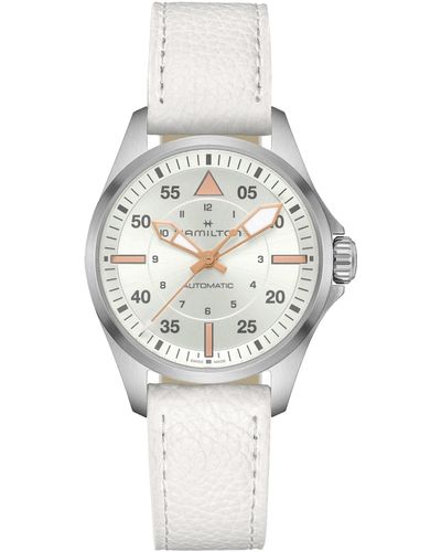 Hamilton Swiss Automatic Khaki Aviation Leather Strap Watch 36mm - Gray
