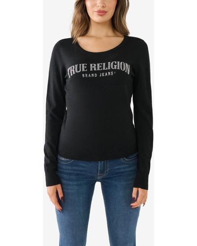 True Religion Crystal Horseshoe Fitted Sweater - Black