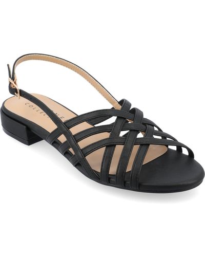 Journee Collection Cassandra Woven Slingback Flat Sandals - Black