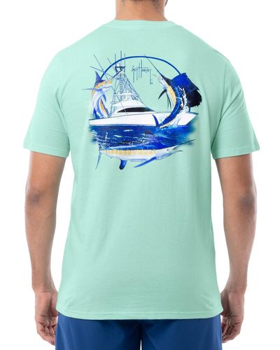 Guy Harvey Big Game Fishing Boat Logo Graphic T-shirt - Blue