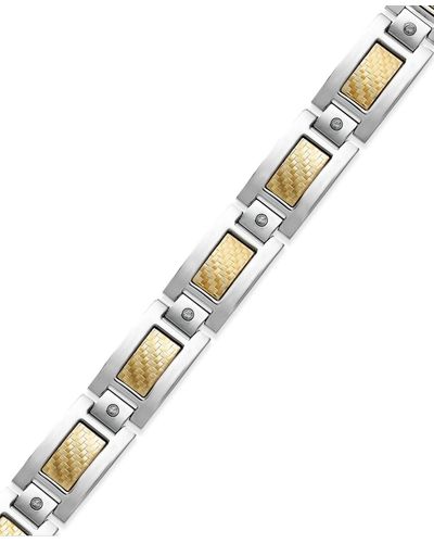Macy's Men's Inlay Diamond Bracelet In Stainless Steel And 18k Gold (1/5 Ct. T.w.) - Metallic