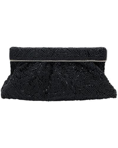 La Regale Vintage Inspired Fully Beaded Clape Pouch Clutch - Black