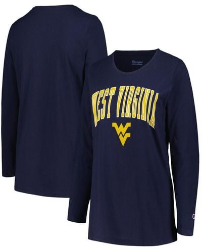 Profile West Virginia Mountaineers Plus Size Arch Over Logo Scoop Neck Long Sleeve T-shirt - Blue