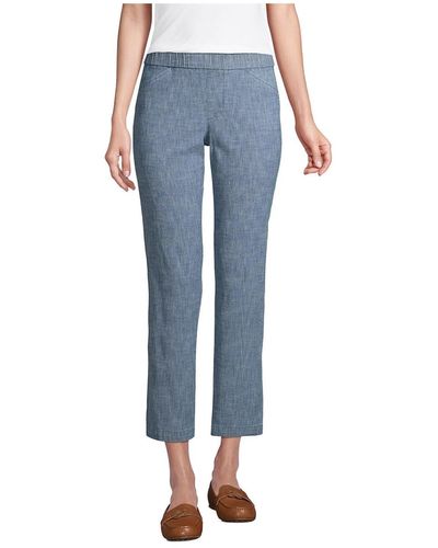 Lands' End Tall Tall Mid Rise Pull On Knockabout Chambray Crop Pants - Blue
