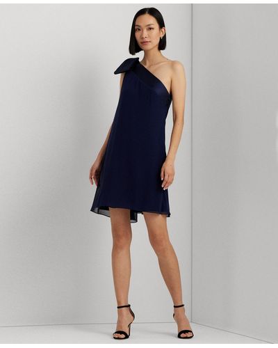 Lauren by Ralph Lauren One-shoulder Satin-trim Dress - Blue