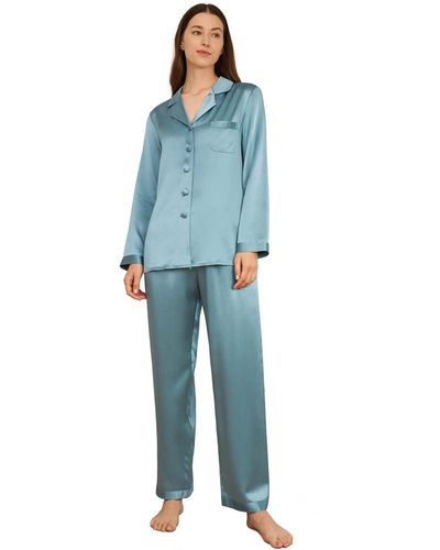 LILYSILK 22 Momme Full Length Silk Pajamas Set - Blue