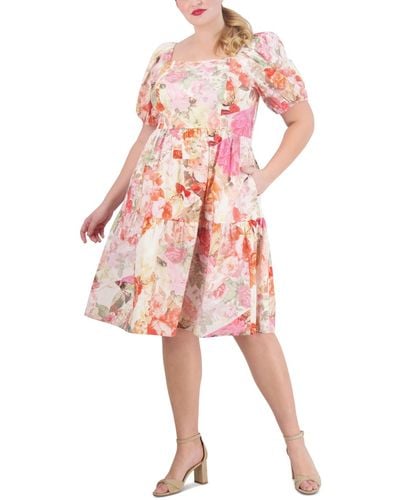 Vince Camuto Plus Size Floral-print Puff-sleeve Midi Dress - Pink