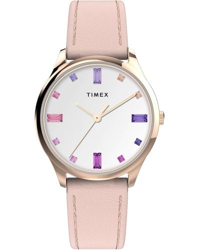 Timex Quartz Analog Easy Reader Leather Watch 32mm - Pink