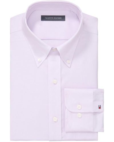 Tommy Hilfiger Th Flex Regular Fit Wrinkle Resistant Stretch Pinpoint Oxford Dress Shirt - Purple