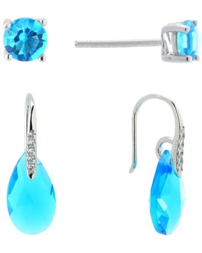 Giani Bernini Gianni Bernini 2-pair Crystal Teardrop Stud Earrings Set (1.34 Ct. T.w. - Blue
