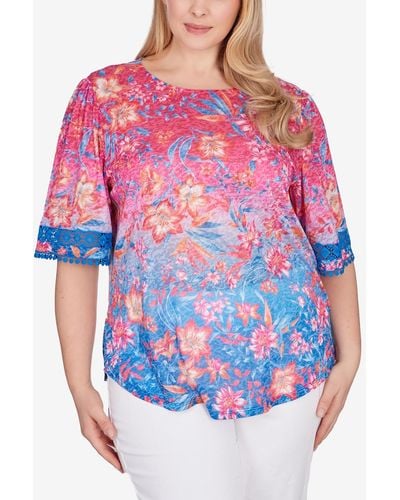 Ruby Rd. Plus Size Ombre Floral Top - Red