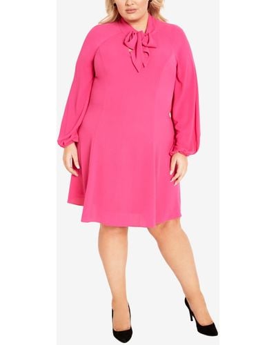 Avenue Plus Size Nicole Tie Neck Mini Dress - Pink