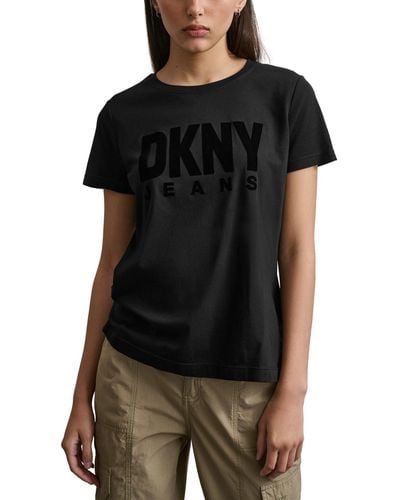 DKNY Flocked-logo Short-sleeve Crewneck T-shirt - White