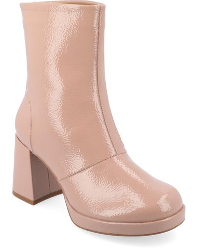 Journee Collection Aylani Tru Comfort Foam Crinkle Patent Faux Leather Platform Boots - Pink