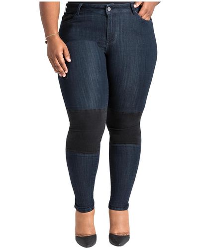 Poetic Justice Plus Size Curvy-fit Contrast Knee Patch Moto Jeans - Blue