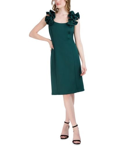 Donna Ricco Ruffled-shoulder Sleeveless Dress - Green
