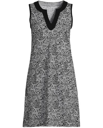 Lands' End Cotton Jersey Sleeveless Swim Cover-up Dress Print - Gray