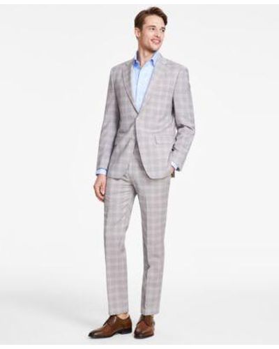 Calvin Klein Slim Fit Wool Blend Stretch Plaid Suit Separates - Gray
