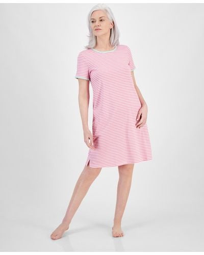 Charter Club Striped Short-sleeve Sleep Shirt - Pink