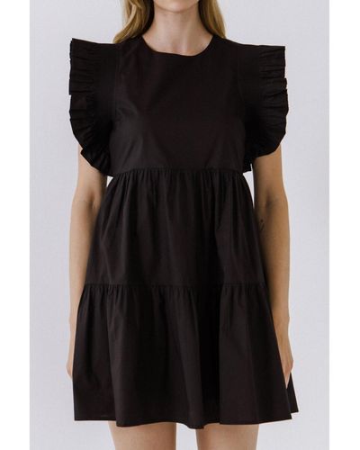 English Factory Ruffled Babydoll Mini Dress - Black
