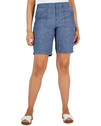 Karen Scott Petite Utility Shorts - Blue