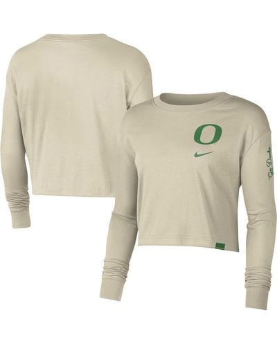 Nike Oregon Ducks Varsity Letter Long Sleeve Crop Top - Natural