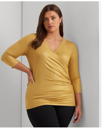 Lauren by Ralph Lauren Plus Size Shimmer Surplice Top - Yellow