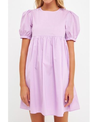 English Factory Puff Sleeve Babydoll Dress - Purple