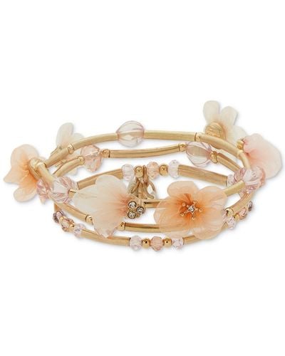 Lonna & Lilly Gold-tone 3-pc. Set Pave & Ribbon Flower Beaded Stretch Bracelets - Natural