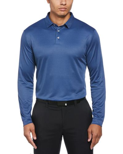 PGA TOUR Mini Jacquard Long Sleeve Golf Polo Shirt - Blue