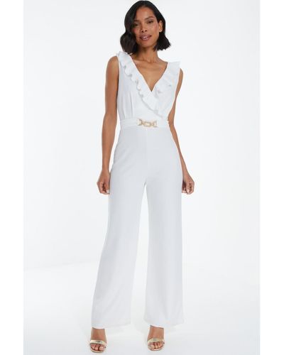 Quiz Buckle Frill Detail Palazzo Jumpsuit - White