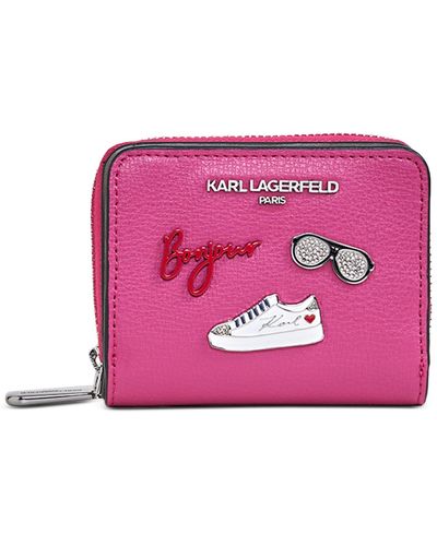 Karl Lagerfeld Leather Zip Around Small Boxed Wallet - Pink