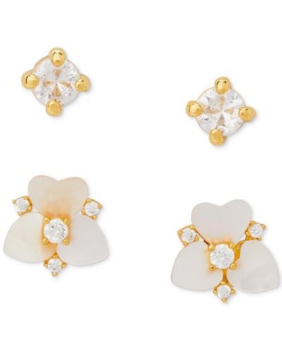 Kate Spade Gold-tone 2-pc. Set Crystal & Mother-of-pearl Pansy Stud Earrings - Metallic