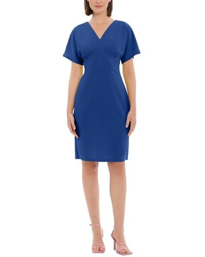 Donna Morgan V-neck Draped Sleeve Sheath Dress - Blue