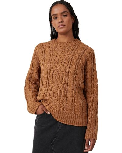 Cotton On Heritage Cable Oversized Pullover Sweater - Brown